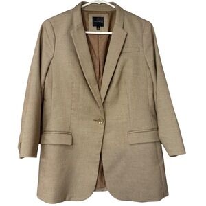 The Limited Womens Tan Single Button Blazer Jacket Size M Ruched 3/4 Sleeves